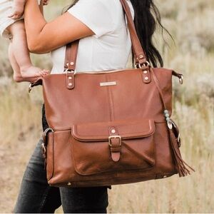 Lily Jade Meggan convertible tote backpack diaper bag- Carmel leather, gold